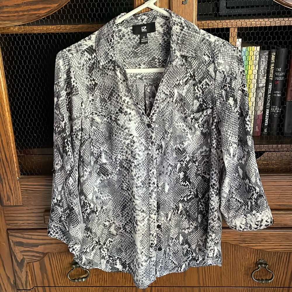 Long sleeve button down snake print size medium